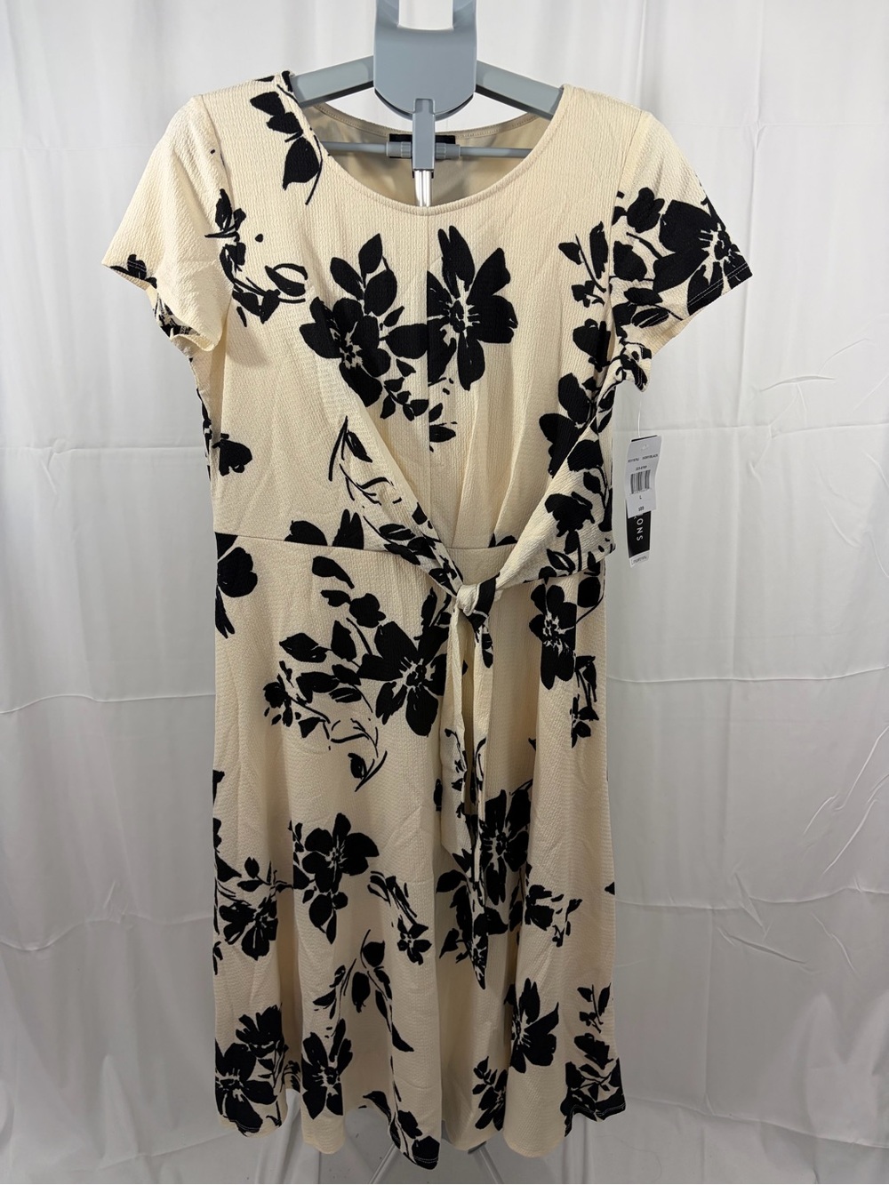 NWT Perceptions NY Womens Size L Cream & Black Floral Tie-Front Women’s Dress